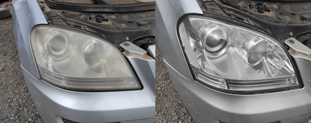 Before and after headlight restoration